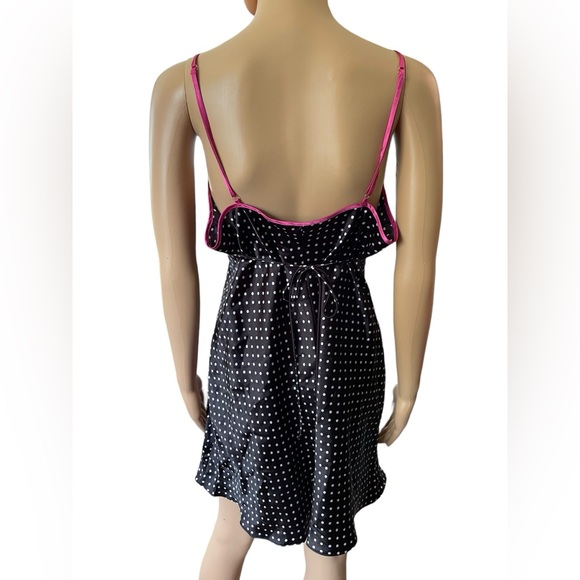 ND Intimates Y2K Black White Pink Polka Dot Retro Pinup Goth Scene Slip Dress - Picture 5 of 6